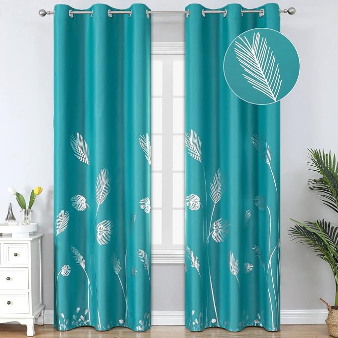 Teal Blackout Curtains 84 Inches Long, Grommet Curtains by ESTELARTEXTILER