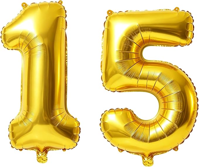 40 Inch Number 15 Balloons for 15th Birthday Party Decorations, 0-100 Gold by FOBELEC