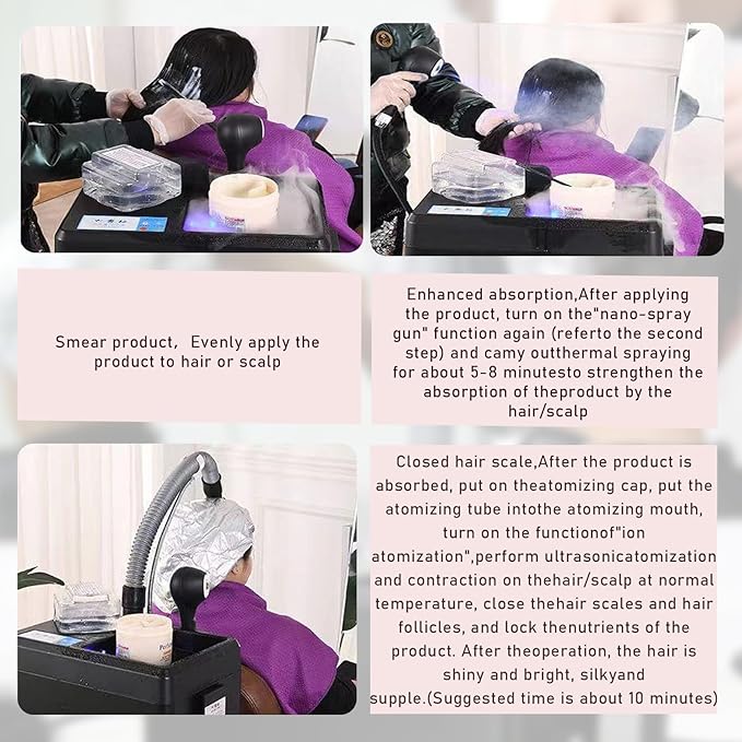 Nano Hair Steamer Machine 1200W-Professional Salon Hair Steamer with Evaporation Cap, Multifunctional for Hair Care & Coloring 5-in-1