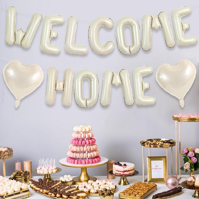 TONIFUL 16 Inch Cream White WELCOME HOME Foil Letter Balloons Banner Decor | - Image 3