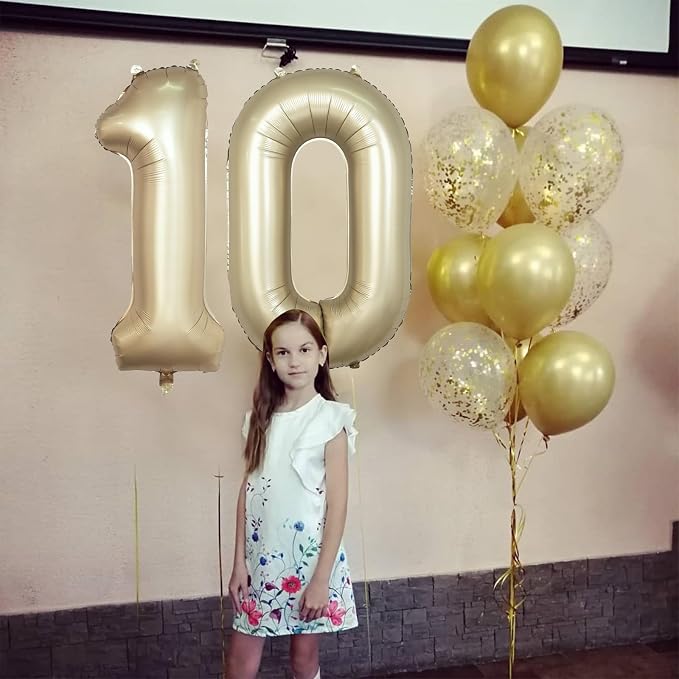Metallic Gold Number 0 Balloons 40 Inch, Large Champagne Number Balloons 0-9 Set - Image 5