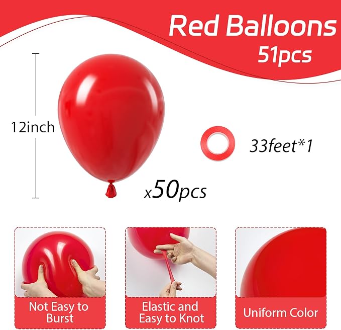 Red Balloons 12 inch, Birthday Party Decorations - Image 2