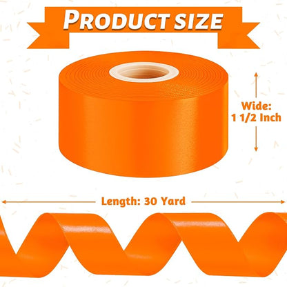 1 1/2In 30Yards Orange Ribbon for Gift Wrapping Thanksgiving Halloween | Silky - Image 2