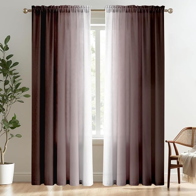 Brown Curtains for Living Room 84 Inch Length Brown White Ombre Curtains 2 - Image 2