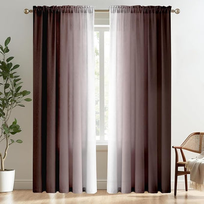 Brown Curtains for Living Room 84 Inch Length Brown White Ombre Curtains 2 - Image 2