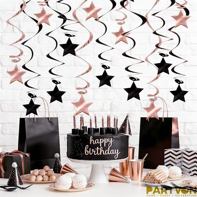 Rose Gold Black Hanging Swirl Decorations - Image 4