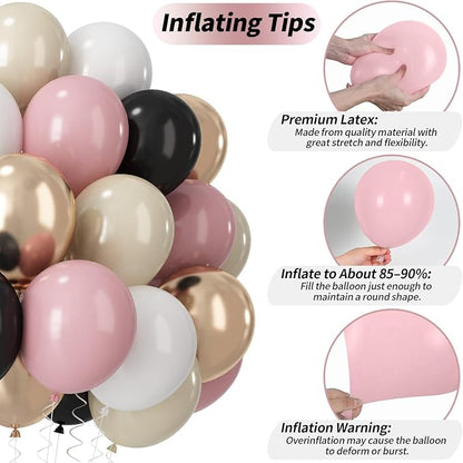 60 PCS Black and Pink Balloons, Retro Dusty Pink Ivory Sand White Black Latex - Image 6