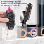 Wall Mount Holder Compatible with Dyson Airwrap Styler Supersonic Hair Dryer, Organizer for Storage Attachments, Rack with Hooks for Accessories Nozzles Barrels Brushes