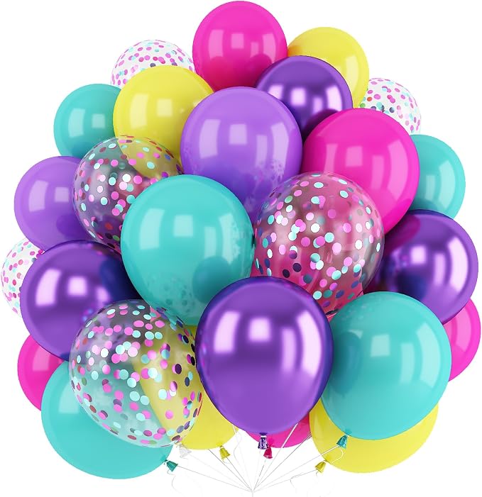Pink Blue Purple Balloons, Hot Pink Purple Teal Yellow Balloons | 60 Pcs 12 by Adeyoo