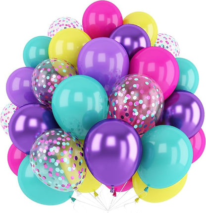 Pink Blue Purple Balloons, Hot Pink Purple Teal Yellow Balloons | 60 Pcs 12 by Adeyoo