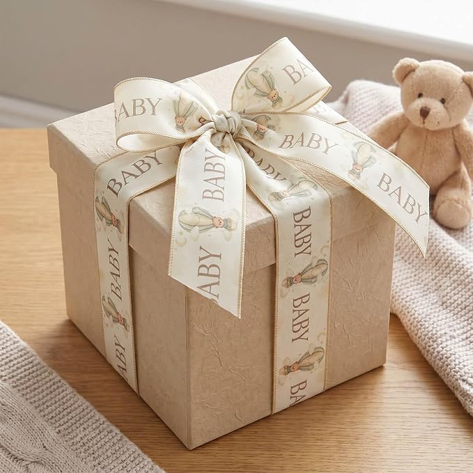 YKW 2.5 Inch Cream Sage Green Ribbon Wired Edge Teddy Bear Hot Air Balloon - Image 4