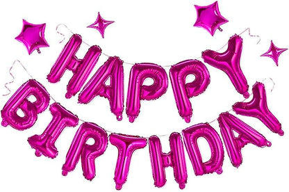 Hot Pink Happy Birthday Balloons Banner Sign Mylar letter Party Decoration | by xiangsushijie