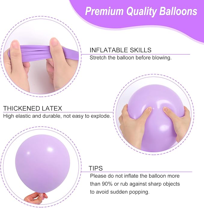 RUBFAC 135pcs Pastel Purple Lavender Balloons Different Sizes 18 12 10 5 Inch - Image 3