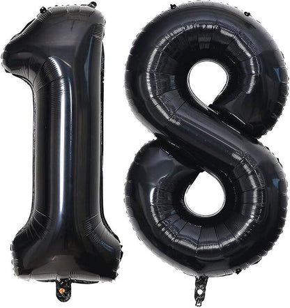 40 Inch Black 18 Number Balloons Giant 18 Balloons Black Birthday Balloons 18th by LHOAVWE