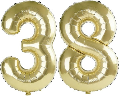 40 Inch Number 38 Balloons for 38th Birthday Party Decorations, 0-100 Champagne by FOBELEC