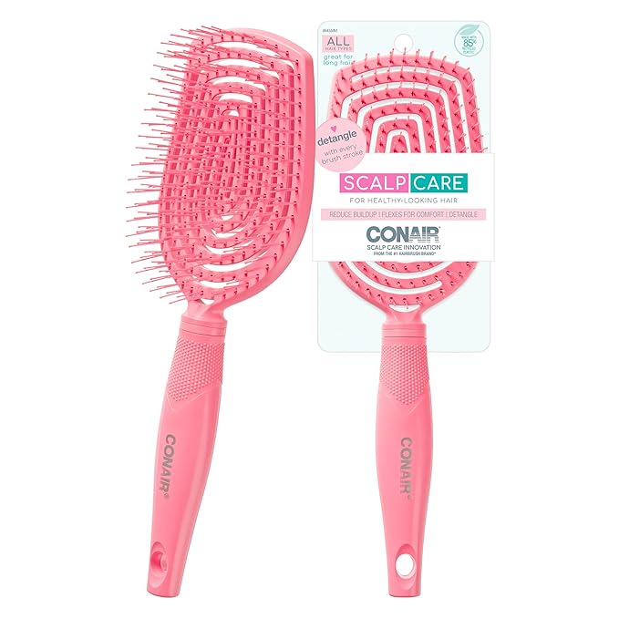 Conair Scalp Care Detangling hairbrush - Curly Hair Brush - Scalp Massager - hairbrushes for women & men - detangler for all lengths and types - can use wet or dry - Pink Pulse