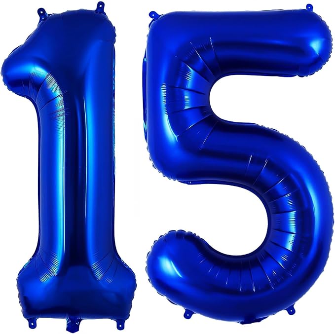 Navy Blue 15 Balloon Number, 40 Inch Number 15 Balloon Big Dark Blue Foil Mylar by BBPOOL