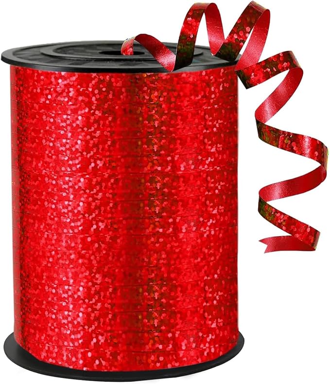 500 Yards Red Glitter Curling Ribbon, 1/5" Wide by WFAUIBR
