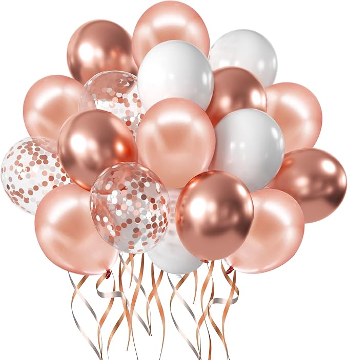 Zesliwy Rose Gold Balloons, Party Decor | Rose Gold Metallic White Balloons by Zesliwy