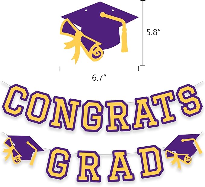 Congrats Grad Banner Graduation Party Banner Decoration Hanging Garland High - Image 2