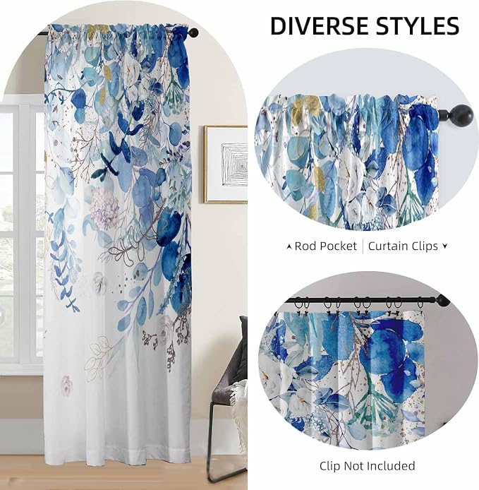 Blue Botanical Curtains 96 Inches Long - Image 5