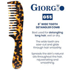 Giorgio G55 Wide Tooth Detangler Comb for Wet Hair, Hair Comb for Thin to Medium Hair, Hair Combs for Women and Men, Large Tooth Rake Comb Handmade Saw-Cut and Hand Polished