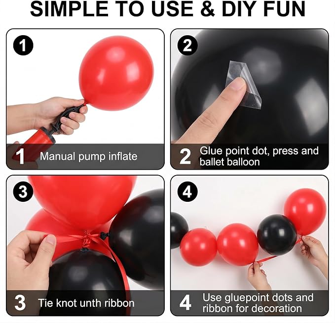 60pcs Red and Black Balloon Kit, 12 Inch Bold Red Black Balloons - Image 4