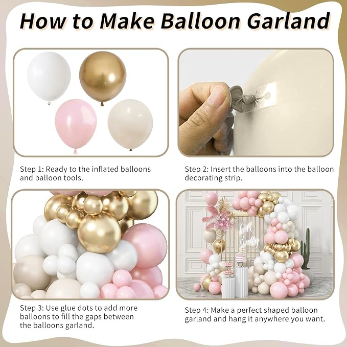 Pink Beige Gold Balloon Garland Arch Kit, 109 Pieces Blush Pastel Pink Peach - Image 7
