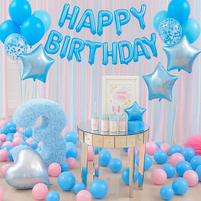 29PC Light Blue Happy Birthday Balloon Banner, 16 Inch 3D Letter Banner Sign - Image 5