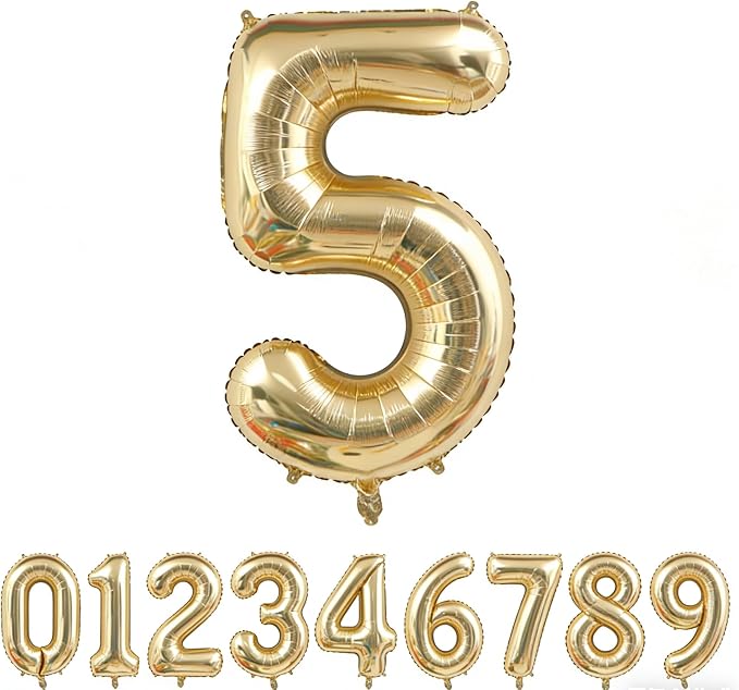 Light Gold Number 5 Foil Balloon 40IN Champagne Gold 5 Mylar Helium Balloon | by ANGEL+Q+HOUSE