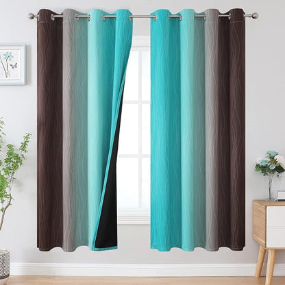 Teal and Brown Ombre Blackout Curtains 72 Inches Length by ESTELARTEXTILER