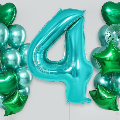 Teal Blue Number 4 Balloon, 40 Inch Big Large Foil Helium Number Balloons - Image 2