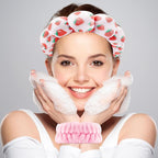 Zkptops Spa Headband for Washing Face Wristband Set Sponge Makeup Skincare Velvet Fabric Bubble Soft Get Ready Hairbands for Women Puffy Pink Headwear Non Slip Thick Thin Hair Accessory (Strawberries)