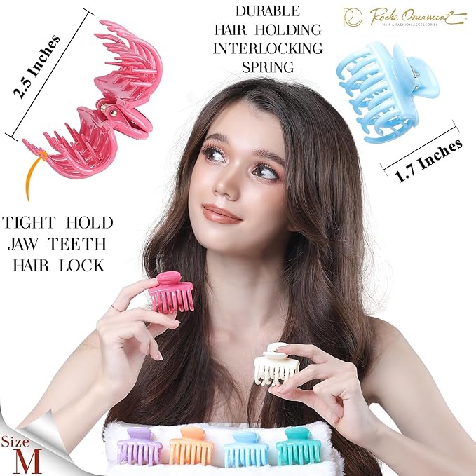 RC ROCHE 6 Pcs Double Claw Hair Clip Tooth Claw Clip Grip Tooth Jaw Clamps Thin Fine Hair Strong Hold No Slip Undo Clutchers for Women, Small Pastel