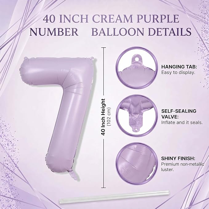 Cream Purple Number 17 Balloon 40 Inch, Foil Digits - Image 4