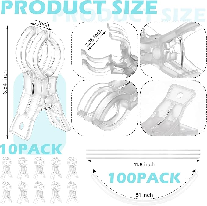 10 Pack Large Balloon Arch Clips 3.5 Inch Heavy Duty Clip and 100 Pcs White 260 - Image 2