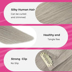 Lashey Seamless Clip in Hair Extensions Human Hair 4pcs 48g Grey Straight Hair Extensions Clip ins for Black Women 20 Inch Long