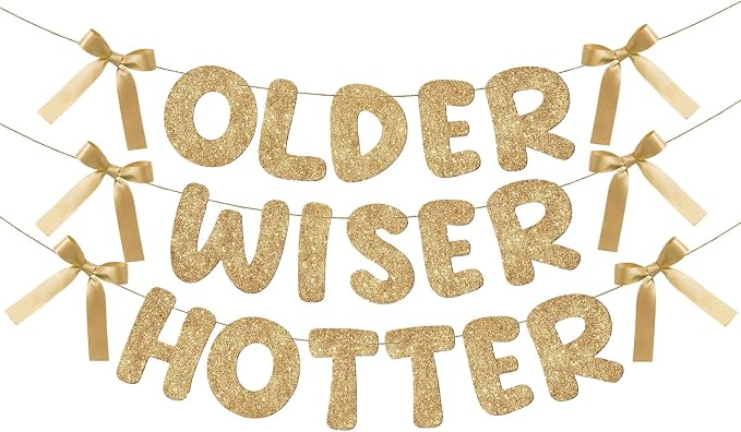 Fulmoon Pre Strung Glitter Older Wiser Hotter Banner Funny Satin Ribbon Bow by Fulmoon