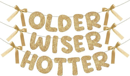 Fulmoon Pre Strung Glitter Older Wiser Hotter Banner Funny Satin Ribbon Bow by Fulmoon
