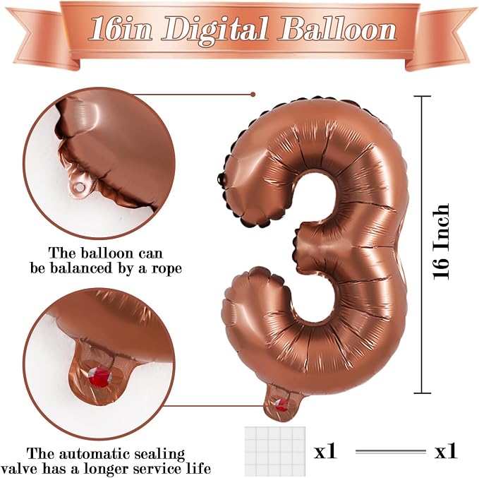 TONIFUL Number Balloon 16 Inch 10 Pcs Brown 0-9 Birthday Number Balloons | - Image 2