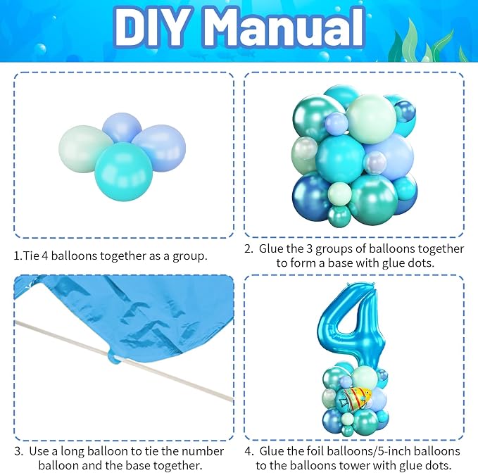 40 Inch Number 4 Balloon Blue Ocean Under the Sea Number Four Foil Balloons - Image 6