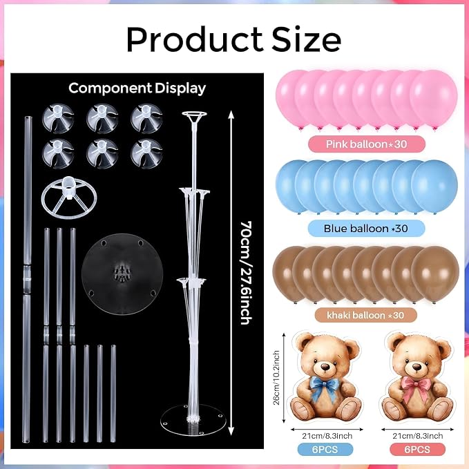 12 Sets Bear Balloon Stand Kit for Table Bear Baby Shower Centerpieces for - Image 3