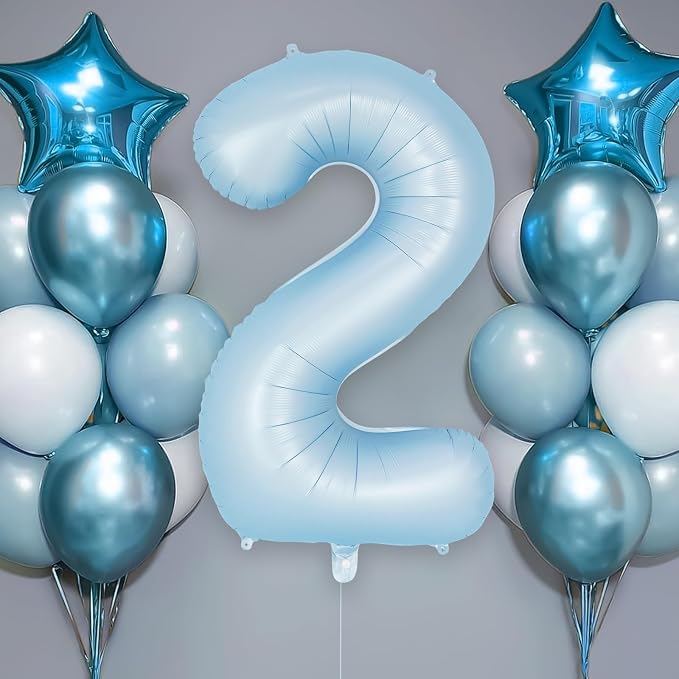 Light Blue Number 2 Balloon, 40 Inch Big Large Foil Number Balloons, Giant - Image 2