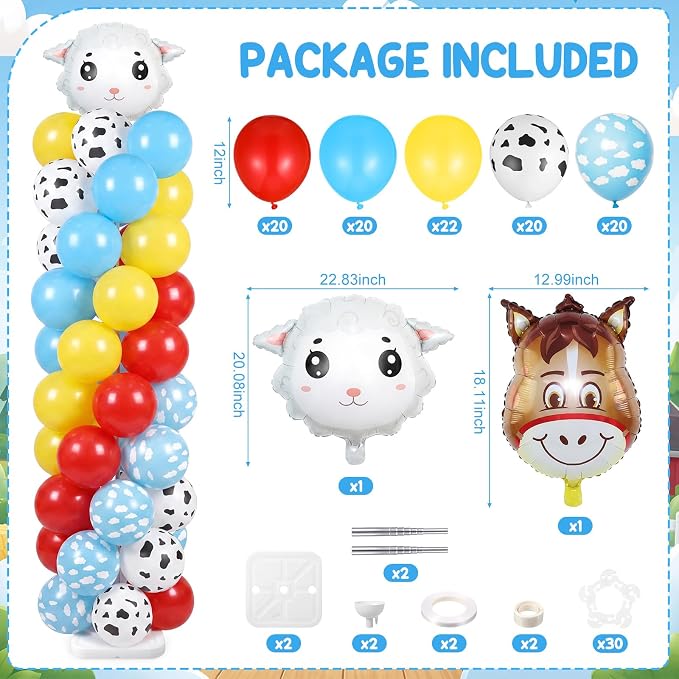 Skylety 2 Sets Cartoon Toy Balloon Column Stand Kit Adjustable Cartoon Farm Red - Image 2