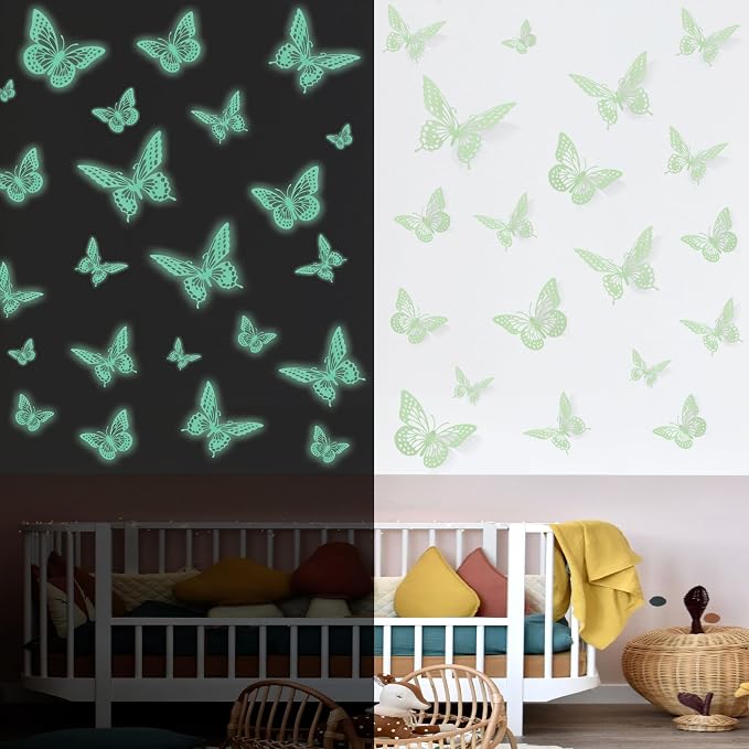 SAOROPEB Glow in The Dark 3D Butterfly 24 Pcs 3 Sizes, Luminous Butterfly by SAOROPEB
