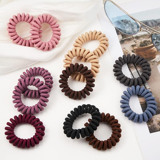 Spiral Coil Hair Ties for Thick, Ponytail Holders (Navy Cloth, 12 Pcs) - No Crease Phone Cord Hair Ties for All Hair Types