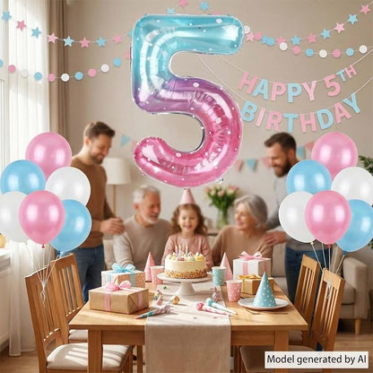 40 Inch Pink Blue Number 5 Balloon, Large Gradient Pink Blue Mylar Foil Number - Image 6
