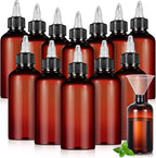 Barydat 12 Pcs Applicator Bottles for Hair, Squeeze Hair Oil Applicator Bottle Refillable Empty Plastic Bottles, Twist Cap with Open Close Nozzle and 2 Funnels (8 oz,Brown)