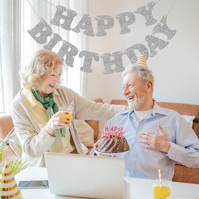 Silver Happy Birthday Banner Birthday Party Decorations Happy Birthday Banner - Image 5