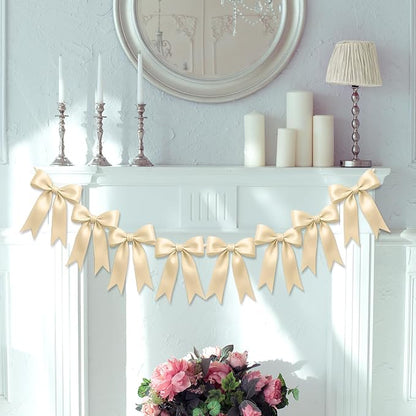 1 String of 8PCS Champange Bow Garland Banner Decoration, Pre-Strung Satin - Image 7